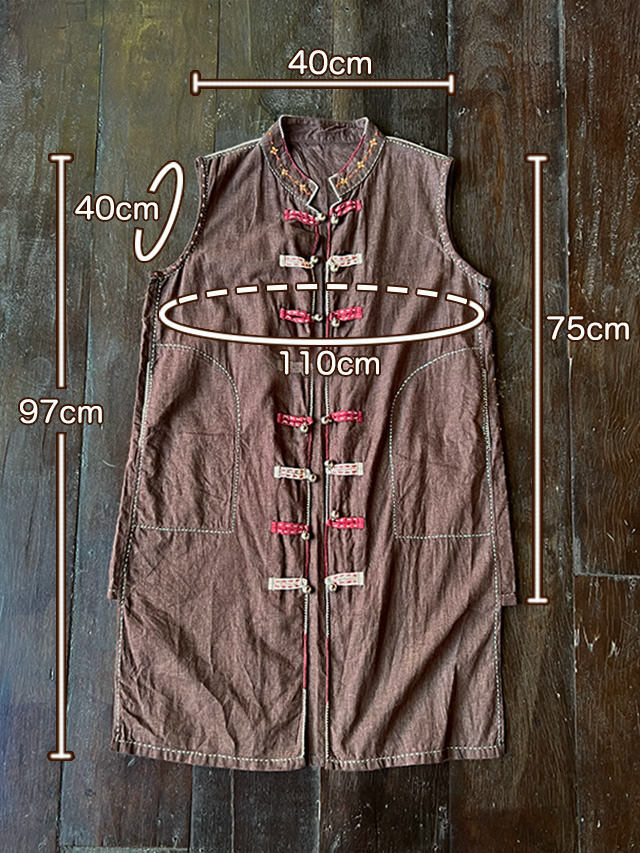HEMP100% 手刺繍 ノースリーブ ジャケット