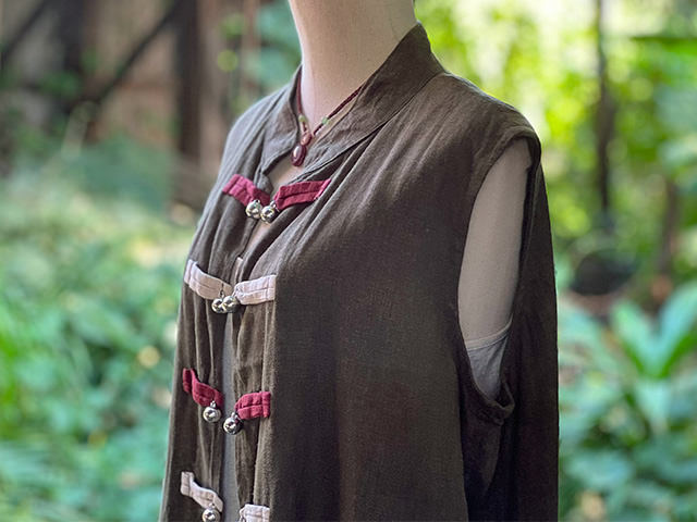 HEMP100% 手刺繍 ノースリーブ ジャケット