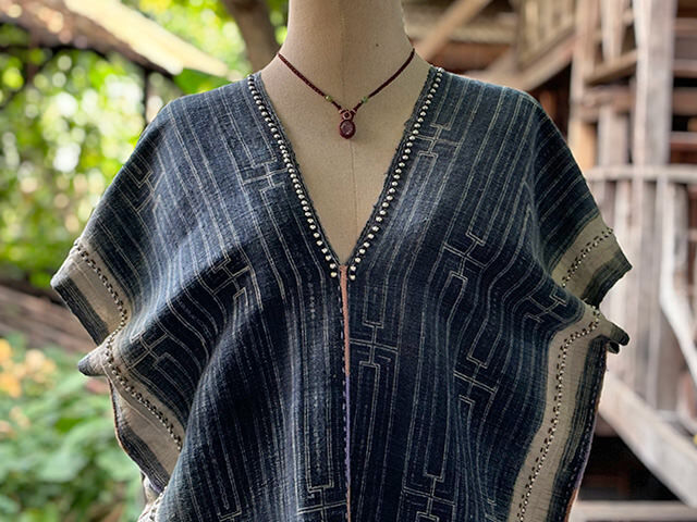 HEMP100% 手縫い インディゴ バティック 貫頭衣【パヤカ