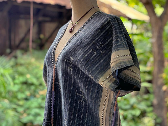 HEMP100% 手縫い インディゴ バティック 貫頭衣