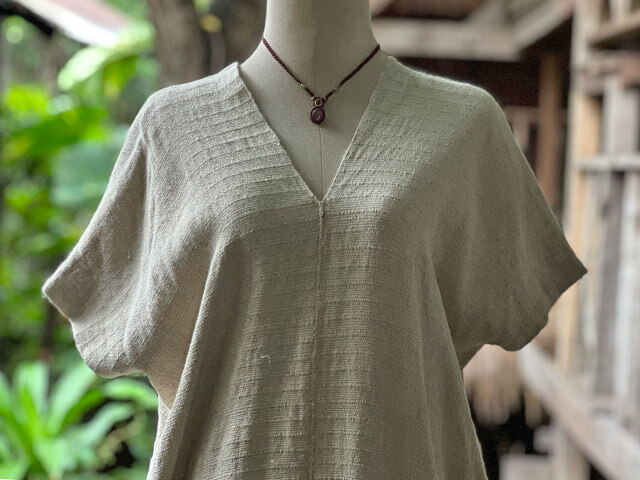 HEMP100% 厚手 手織り手縫い 貫頭衣 ショート ワンピース・きなり