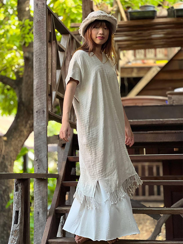 【✨極美品✨】パヤカ◎厚手 ヴィーナス ワンピース きなり HEMP100% 厚手 手織り手縫い 貫頭衣 ショート ワンピース