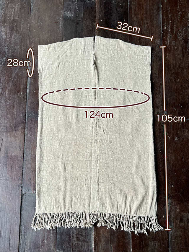 HEMP100% 厚手 手織り手縫い 貫頭衣 ショート ワンピース・きなり