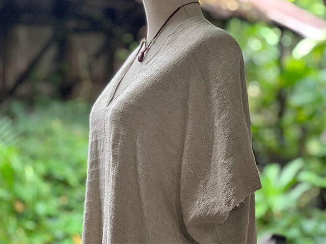 HEMP100% 厚手 手織り手縫い 貫頭衣 ショート ワンピース・きなり