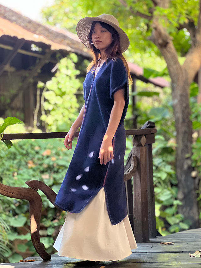 HEMP100% 手織り手縫い ワンピース・インディゴ 草木染め (1点もの  