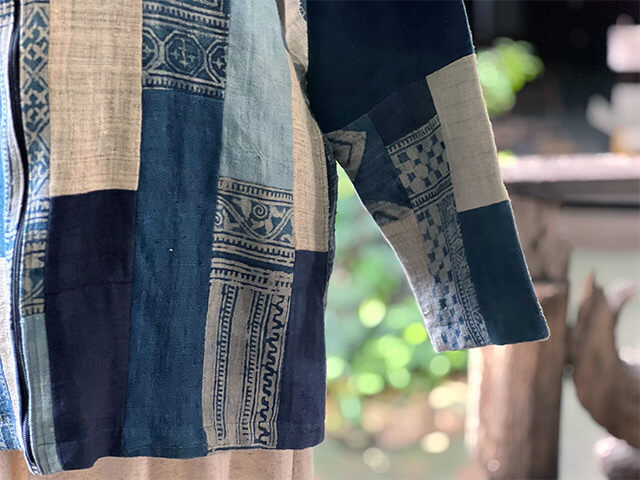 絣パッチワークジャケット Aoyama Daruma indigo dye sashiko patchwork hanten jacket 藍染