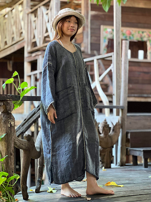 HEMP100% 手織り手縫い 貫頭衣 ストーンウォッシュ ワンピース【パヤカ