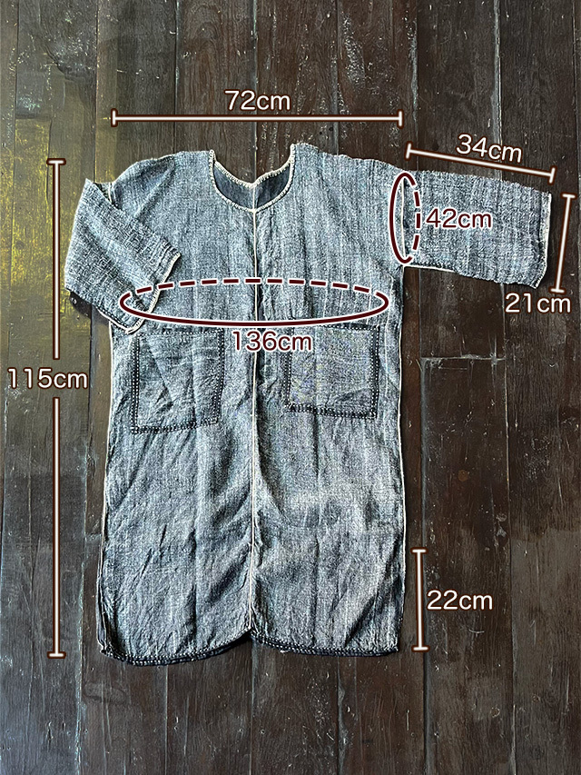 HEMP100% 手織り手縫い 貫頭衣 ストーンウォッシュ ワンピース