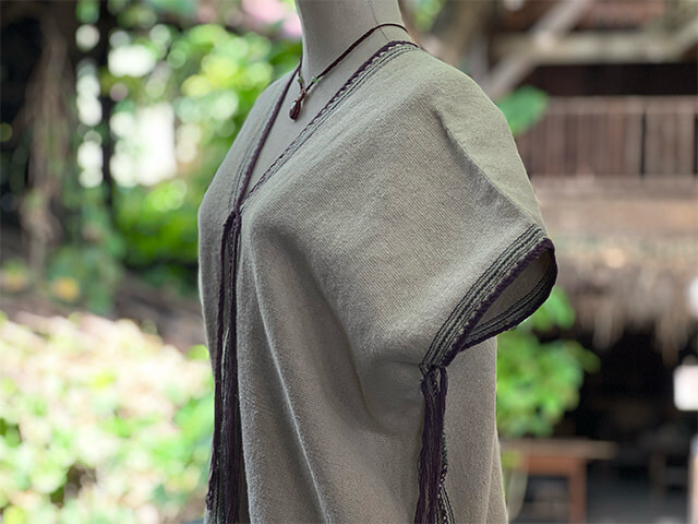 HEMP100% 手縫い カレン族 フリンジ 貫頭衣