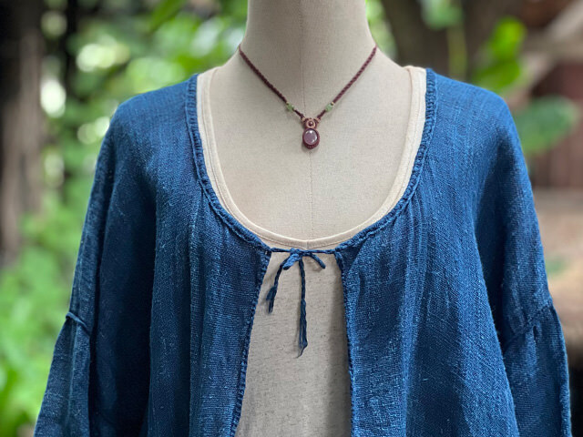 HEMP100% 手織り 手縫い ロング ジャケット・草木染め