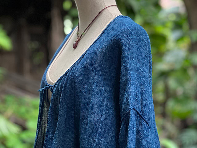 HEMP100% 手織り 手縫い ロング ジャケット・草木染め