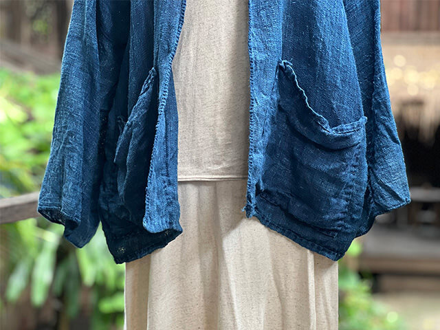 HEMP100% 手織り 手縫い ロング ジャケット・草木染め