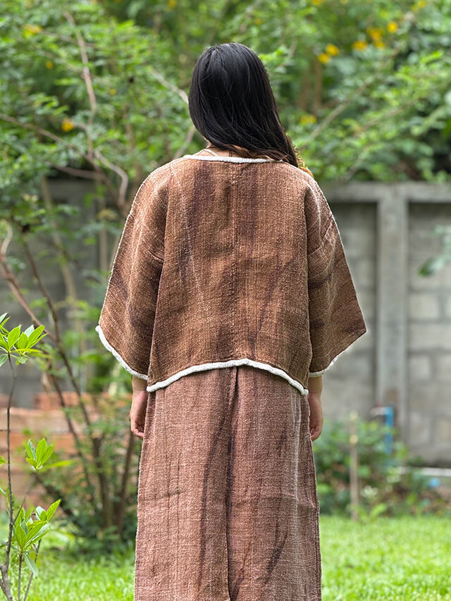HEMP100% 手織り手縫い ロングスリーブ・草木染め ソフト仕上げ