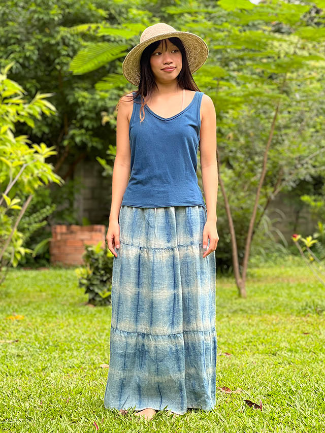 HEMP100% 手織り ティアードスカート・タイダイ草木染め【パヤカ