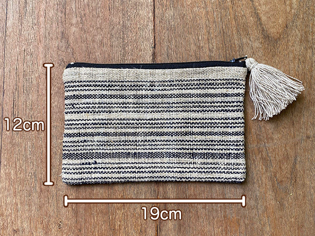 HEMP 手織り ストライプ ポーチ