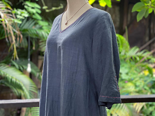 HEMP100% 山岳_族 刺繍付き ワンピース