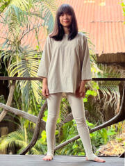 asana ヘンプ リネン コットン ストレッチ トレンカ・きなり