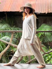 asana HEMP100% 厚手 サルエル タイパンツ・きなり