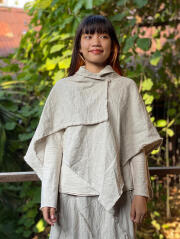 asana HEMP100% 厚手 フリンジ ショート ポンチョ・きなり