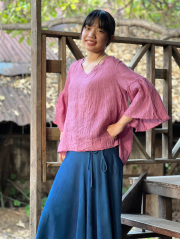 asana 麻100% ひらひら ロング ブラウス・草木染め