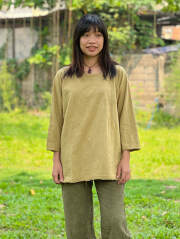 asana ヘンプコットン 厚手 七分袖 ラグラン TEE・草木染め