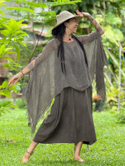 asana HEMP100% ふわふわ ショール ポンチョ・草木染め