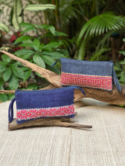 asana HEMP100% 古布 手刺繍 ポーチ