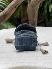 HEMP100% 古布 タッセル ミニポーチ