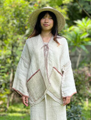 HEMP100% 手織り 手刺繍入り ジャケット・きなり ソフト仕上げ