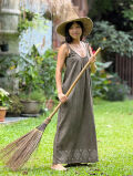 asana ヘンプコットン 厚手 NEW キャミ ワンピース・草木染め 手刷り抜染