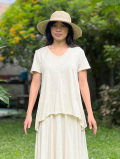 asana ヘンプコットン 薄手 Vネック Tシャツ・きなり