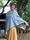asana ふかふか 麻柄プリント 2WAY ポンチョ