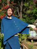 asana ふかふか 麻柄プリント 2WAY ポンチョ・草木染め