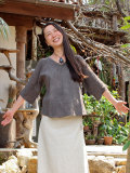 asana Vネック ラグラン７分カットソー・草木染め