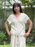 asana HEMP100% テロテロ フリンジ カシュクールブラウス・きなり