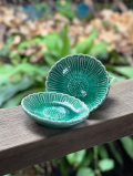 陶器 セラドン焼き 花模様 小皿