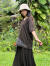 asana ヘンプコットン 薄手 メンズ Tee・手刷り 麻柄ななめプリント 草木染め抜染
