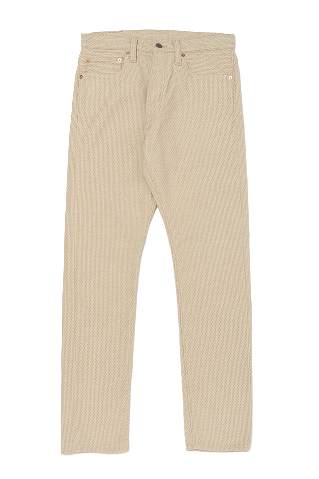 [1177-IV] Sashiko 5 Pocket Pants / Relaxed Tapered - Ivory x Beige