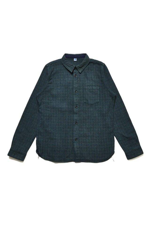 [2235-GR] Indigo Over-dyed Cotton Tweed Check Shirt - Green