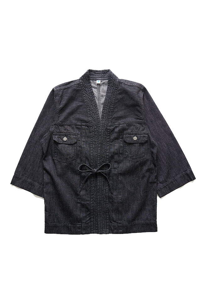 [2242-BK] Haori Style Denim Shirt - Black