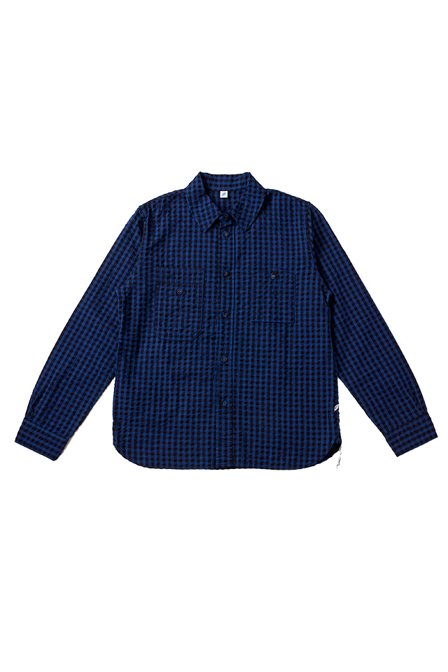 [LS-2244-1] Seersucker Indigo Check Shirts - Block Check