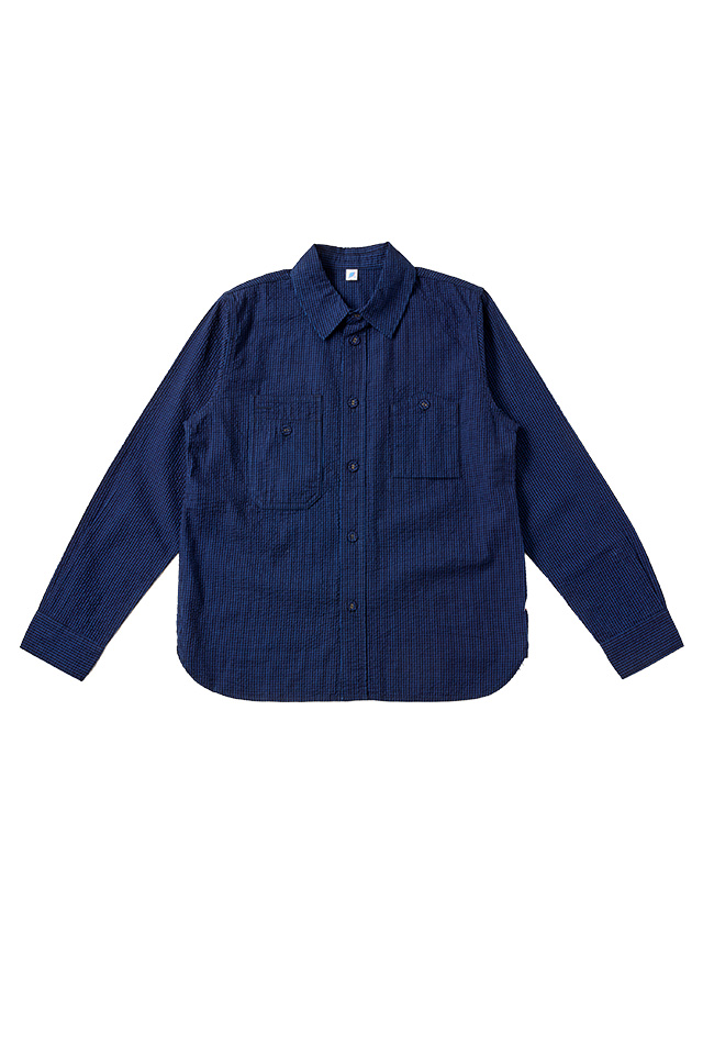 [LS-2244-2] Seersucker Indigo Check Shirts - Gingham Check