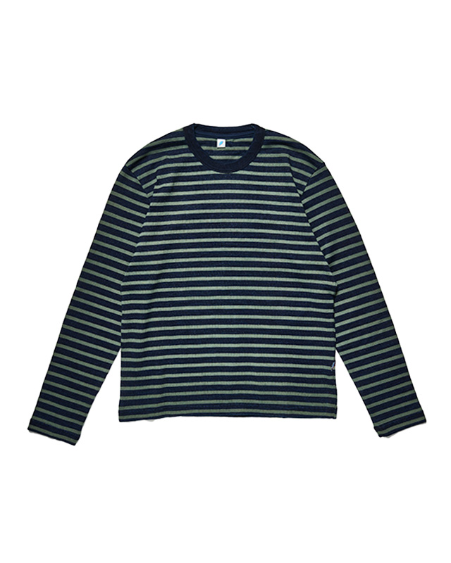 [LS-5407-2] Heavy weight Striped Long Sleeve T-shirt - Indigo×Olive