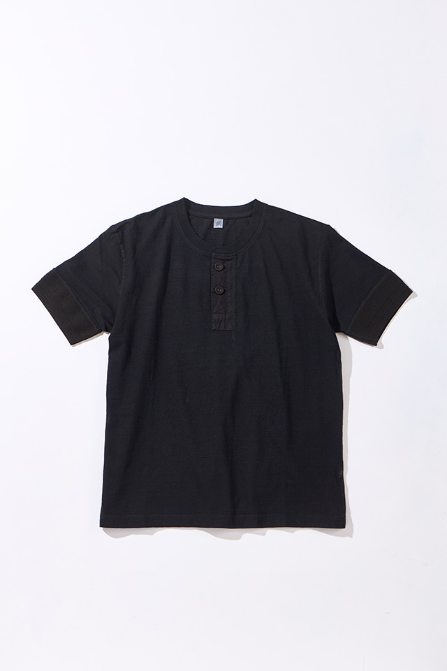 [SS-5397-IDBK] Ribbed Cuff Henley Neck T-shirt - Indigo Black