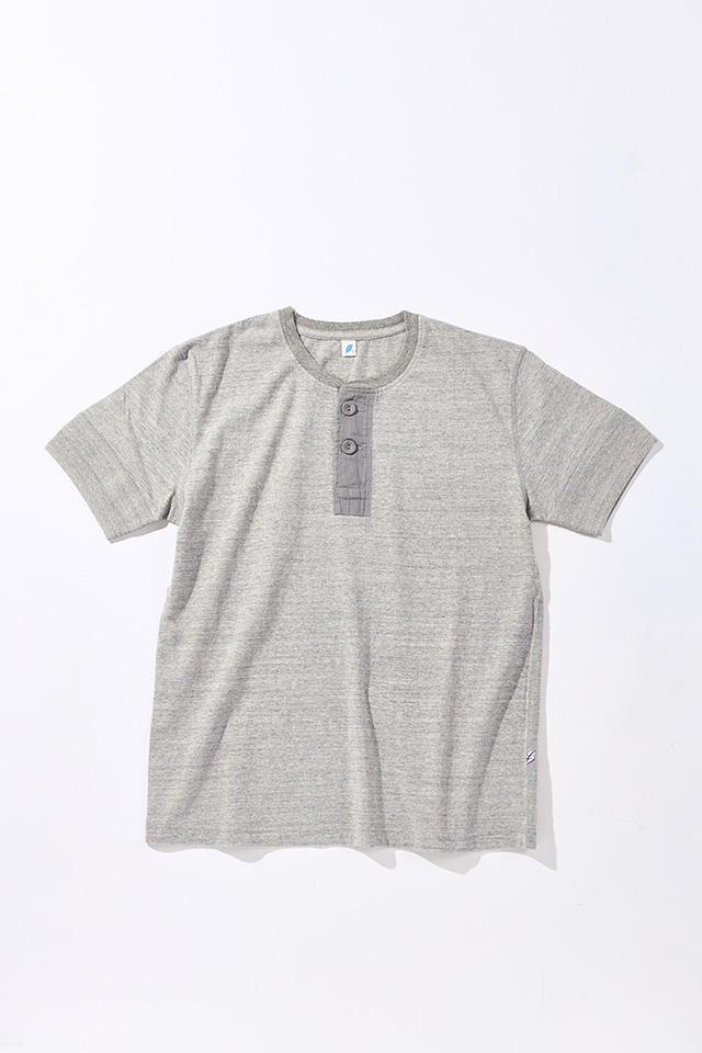 [SS-5397-LGY] Ribbed Cuff Henley Neck T-shirt - Light Heather Gray