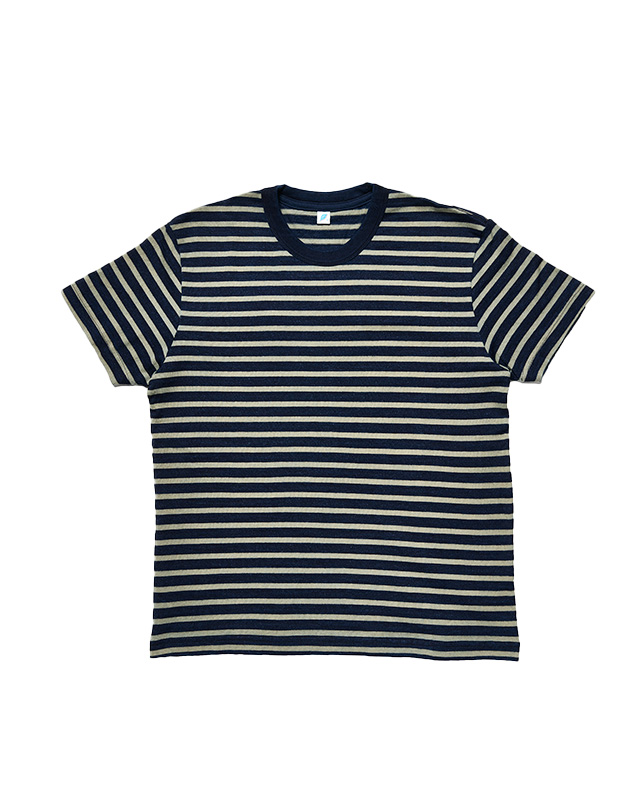 [SS-5407-1] Heavy weight Striped Short Sleeve T-shirt - Indigo×Beige