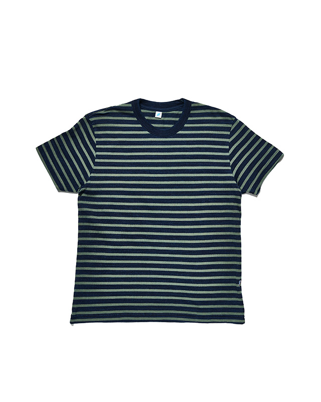 [SS-5407-2] Heavy weight Striped Short Sleeve T-shirt - Indigo×Olive