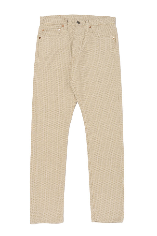 [1177-IV] Sashiko 5 Pocket Pants / Relaxed Tapered - Ivory x Beige