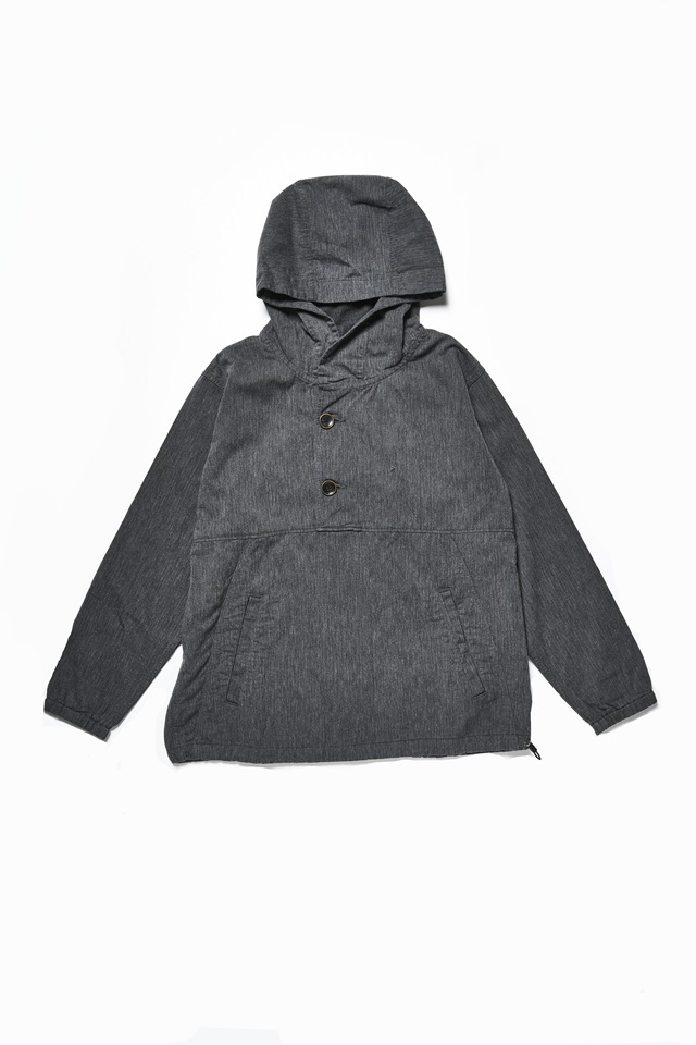 [2228-2] Herringbone Hooded Pullover Shirt - Heather Gray×Black