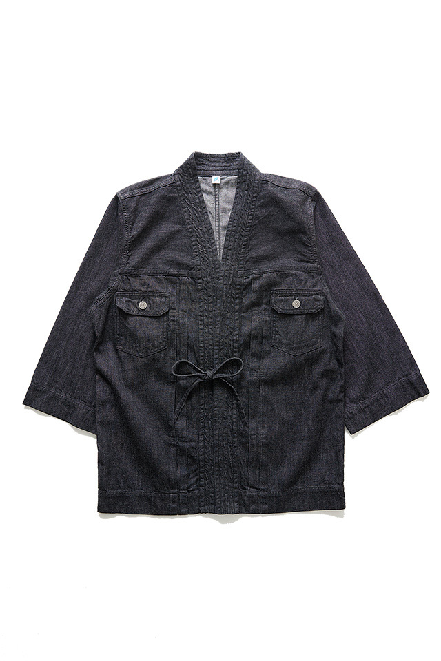 [2242-BK] Haori Style Denim Shirt - Black